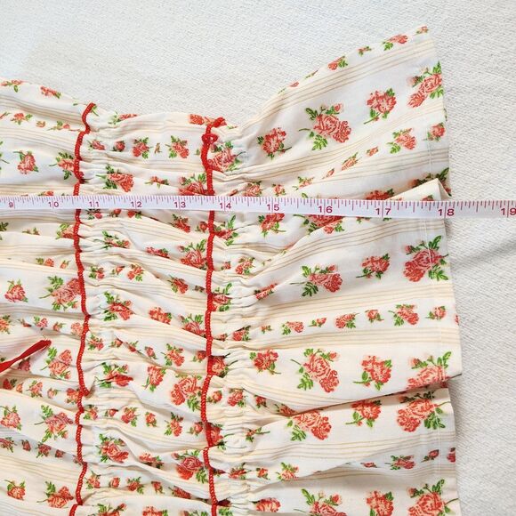 Coquette Floral Ruffle Peplum Top Bow Milkmaid Cottagecore Romantic Feminine L - Picture 6 of 10